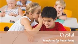  Presentation with ear - Slide deck enhanced with children s literature - schoolgirl whispering into her friend background and a coral colored foreground