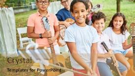  Presentation with talent - Audience pleasing PPT theme consisting of children-s-music-band-takes backdrop and a yellow colored foreground