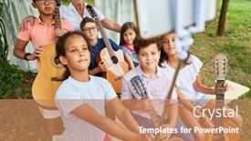  Presentation with summer camp show - Beautiful slide deck featuring children-s-music-band backdrop and a coral colored foreground
