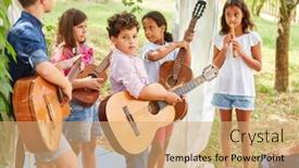  Presentation with summer camp show - Amazing PPT theme having children-s-music-band backdrop and a coral colored foreground