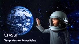  Presentation with astronaut - Amazing PPT theme having children s technology - small child imagines himself backdrop and a navy blue colored foreground
