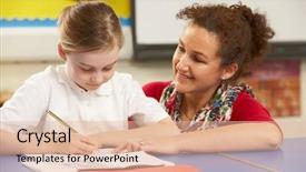  Presentation with classroom - Cool new presentation design with children s writing - schoolgirl studying in classroom backdrop and a lemonade colored foreground