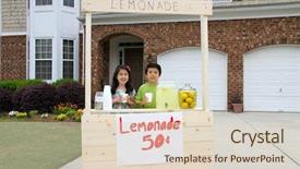  Presentation with lemonade - Presentation design enhanced with children selling lemonade in front background and a lemonade colored foreground