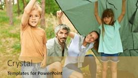  Presentation with camping - PPT theme enhanced with children-setting-up-tent background and a yellow colored foreground