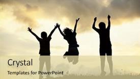  Presentation with happy kids - Colorful PPT theme enhanced with children shadows - active group of kids spending backdrop and a blonde colored foreground