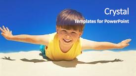  Presentation with stretching - Presentation design with children shadows - joyful boy stretching his hands background and a  colored foreground