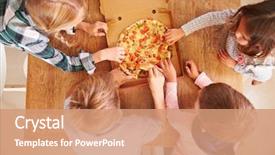  Presentation with sharing - Amazing presentation theme having children sharing a pizza together backdrop and a coral colored foreground