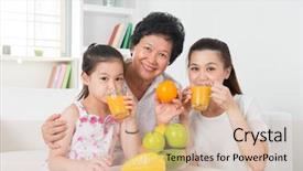  Presentation with mango juice fresh tropical fruit - Beautiful presentation theme featuring children have a christmas tree opens a gift backdrop and a coral colored foreground.