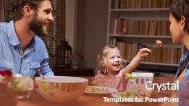  Presentation with dining table - Audience pleasing presentation design consisting of children sharing food - family eating an dinner backdrop and a tawny brown colored foreground