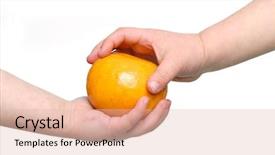  Presentation with baby girls christening - Amazing PPT theme having children sharing food - hand detail of two little backdrop and a lemonade colored foreground