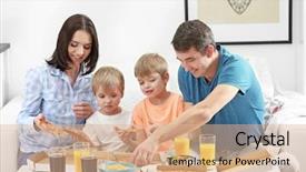  Presentation with family healthy eating - Presentation theme having children sharing food - happy family eating pizza background and a coral colored foreground