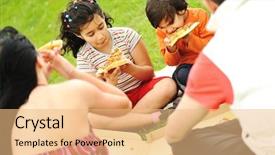 Presentation with sharing - PPT layouts having children sharing food - happy people outdoor family eating background and a coral colored foreground