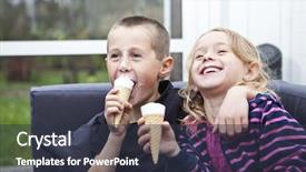  Presentation with food ice - Cool new PPT theme with children sharing food - happy siblings eating ice-cream backdrop and a  colored foreground