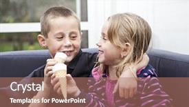  Presentation with food ice - Slides featuring children sharing food - happy siblings eating ice-cream background and a  colored foreground
