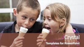  Presentation with food ice - Theme consisting of children sharing food - happy siblings eating ice-cream background and a red colored foreground