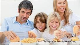  Presentation with sharing - PPT theme having children sharing food - loving family eating hamburgers sitting background and a lemonade colored foreground
