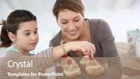  Presentation with sharing - PPT theme enhanced with children sharing food - mother and daughter preparing cream background and a  colored foreground