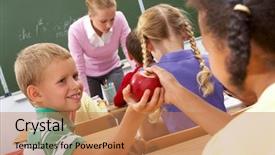  Presentation with food red - Colorful PPT layouts enhanced with children sharing food - portrait of schoolgirl passing red backdrop and a coral colored foreground