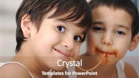  Presentation with sharing - Cool new PPT theme with children sharing food - two little boys eating spaghetti backdrop and a red colored foreground