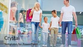  Presentation with family shopping - Colorful theme enhanced with portrait of family with paperbags backdrop and a light blue colored foreground