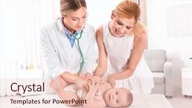  Presentation with baby doctor - Theme with children sick - doctor examining baby with stethoscope background and a lemonade colored foreground