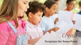  Presentation with summer camp - Presentation theme having children-sing-together background and a lemonade colored foreground