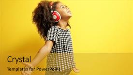  Presentation with afro - PPT theme with kids singing - afro-american little girl with headphones background and a gold colored foreground