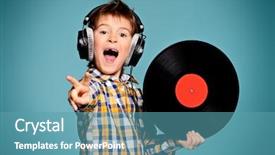 Presentation with music vinyl - Colorful presentation theme enhanced with cute 7 year old boy backdrop and a teal colored foreground