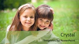  Presentation with happy kids - Beautiful presentation featuring kids singing - happy little girlfriends in park backdrop and a yellow colored foreground