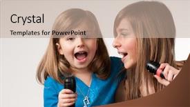  Presentation with children playing - Colorful PPT layouts enhanced with children sing - karaoke playing backdrop and a mint green colored foreground