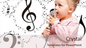  Presentation with music notes - PPT theme consisting of preschool music - little girl with microphone background and a  colored foreground