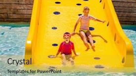  Presentation with summer holiday - Colorful PPT theme enhanced with children sister on water slide backdrop and a gold colored foreground