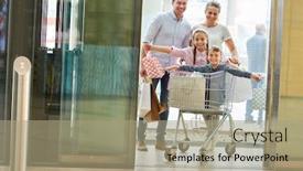  Presentation with children parents - Amazing PPT layouts having children-sit-in-the-shopping backdrop and a mint green colored foreground