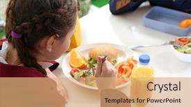  Presentation with cafeteria - Audience pleasing slide set consisting of children sitting at cafeteria table backdrop and a coral colored foreground
