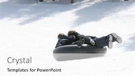  Presentation with wyoming - Colorful slide set enhanced with children sledding or tubing down a snowy hill in northern wyoming backdrop and a white colored foreground