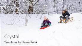  Presentation with path - Beautiful PPT theme featuring children-sliding-down-the-snow backdrop and a sky blue colored foreground