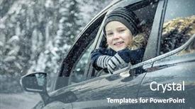  Presentation with winter forest - PPT theme enhanced with children snow - happiness caucasian smilling boy looking background and a ocean colored foreground