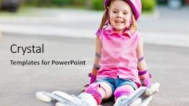  Presentation with sports children - PPT theme featuring children sports - cheerful roller skater in protective background and a light gray colored foreground