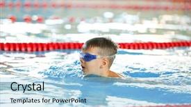  Presentation with swimming pool - Slides consisting of children sports - cute boy training in sport background and a light blue colored foreground