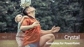  Presentation with sports children - Amazing presentation design having children sports - father and son playing football backdrop and a coral colored foreground