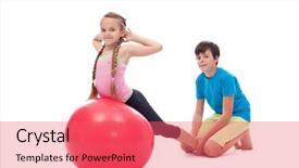  Presentation with kids exercise - Audience pleasing presentation consisting of children sports - kids helping each other exercise backdrop and a coral colored foreground