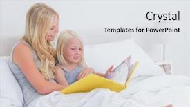  Presentation with animation templets of the story of an hour - PPT theme enhanced with children storybook - blonde mother reading a story background and a white colored foreground