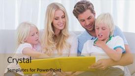  Presentation with storybook - Slide deck with children storybook - happy family reading a story background and a gold colored foreground