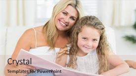 Presentation with storybook - Colorful PPT theme enhanced with children storybook - smiling mother and daughter sitting backdrop and a coral colored foreground