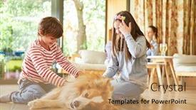  Presentation with stroke - Presentation theme having children-stroke-their-dog background and a coral colored foreground