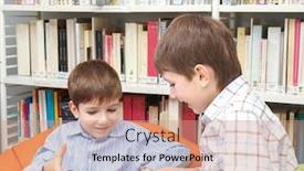  Presentation with school children - Audience pleasing slides consisting of children studying at school library backdrop and a coral colored foreground