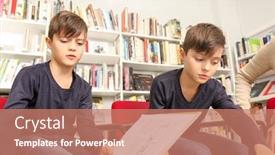  Presentation with school children - Audience pleasing slide deck consisting of children studying at school library backdrop and a coral colored foreground