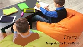  Presentation with school children - Presentation theme enhanced with twin study - children studying at school background and a red colored foreground