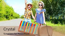  Presentation with kids travel - Audience pleasing theme consisting of children summer - two happy kids catche backdrop and a coral colored foreground