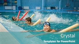  Presentation with swimming pool - Cool new slides with children-swimming-group-lies backdrop and a teal colored foreground
